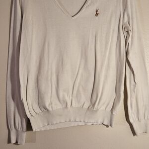 Polo by Ralph Lauren Cream V-Neck Sweater with Embroidered Pony